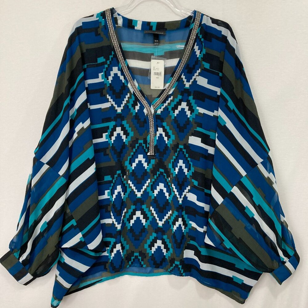New Lane Bryant Blouse size‎ 18/20 Blue Geometric Abstract Embellished Relaxed